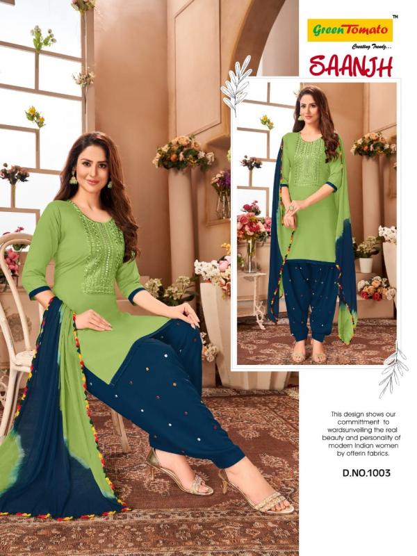 Green Tomato Saanjh Patiyala Wear Ready Made Collection